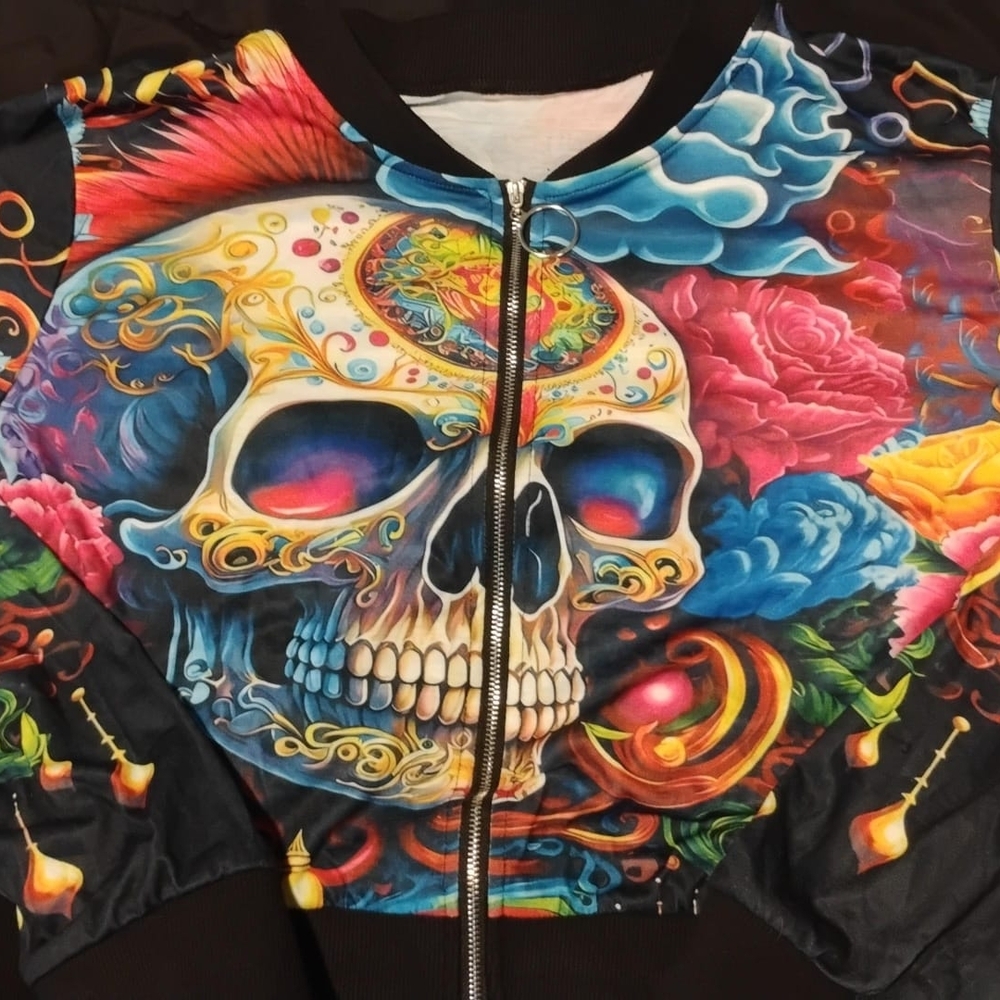 Colorful Skull Print Women's Jacket